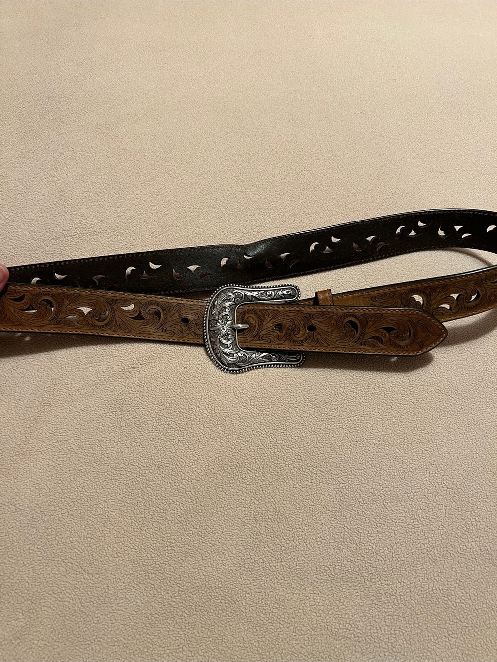 Ariat Women’s  Tooled Brown Leather Belt with Silver Western Buckle L